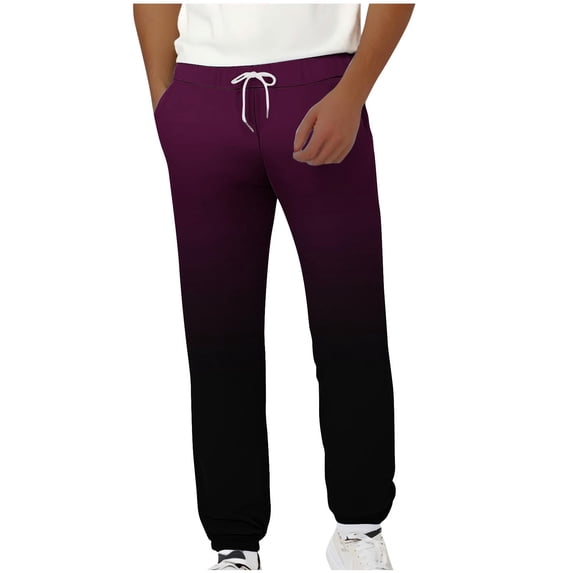 KeShDi Sweat Pants for Men Wide Leg Pants Men Men Print Fashion Casual with Pockets Elastic Waist Long Pants Sweatpants Trousers Purple L