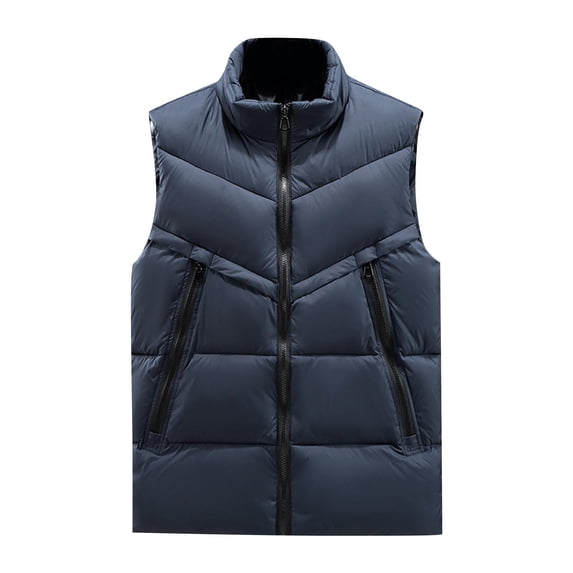KeShDi Sweater Vest Men Solid Fashion Zipper Have Pockets Sleeveless Stand Collar Tanks Blouse Outwear Navy M