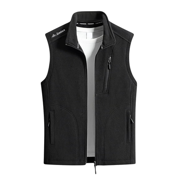 KeShDi Sweater Vest Men's Solid Color Warm Multiple Zipper Pockets Outdoor Jacket Coat Black 3X