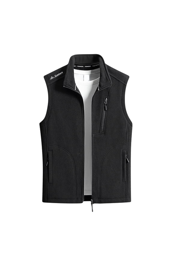 Sweater Vest Men's Solid Color Warm Multiple Zipper Pockets Outdoor Jacket Coat Black 3X