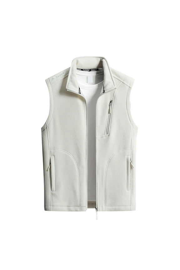Sweater Vest Men's Solid Color Warm Multiple Zipper Pockets Outdoor Jacket Coat White 2X
