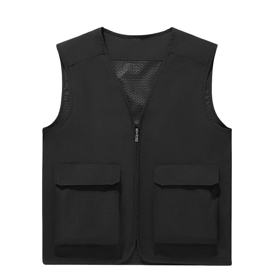 KeShDi Sweater Vest Men's Thin Sports Multi-bag Casual Loose Mountaineering Tooling Outdoor Sleeveless Hoodless Casual Outwear Jackets Black M