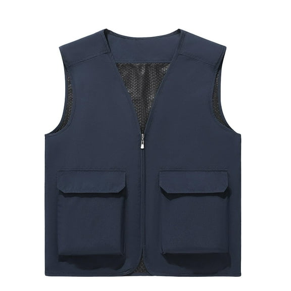 KeShDi Sweater Vest Men's Thin Sports Multi-bag Casual Loose Mountaineering Tooling Outdoor Sleeveless Hoodless Casual Outwear Jackets Navy M