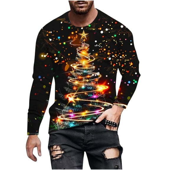 KeShDi Sweatshirt Fashion Men's Printed Round Neck Casual T-shirt Long Sleeve Top Shirt Black XL