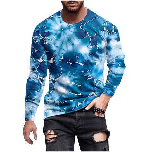 KeShDi Sweatshirts Mens White Tee Shirts Fashionable Men'sPprinted Long Sleeved Round Neck Casual and Comfortable Blue M