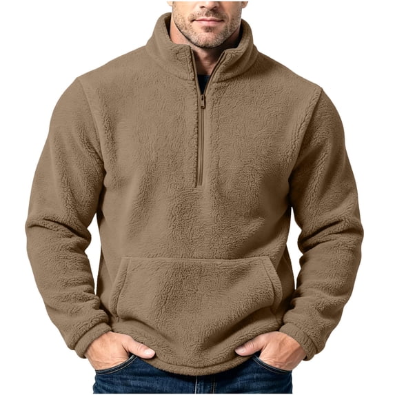 KeShDi Sweatshirts for Men 1/4 Zip Half Neck Long Sleeve Casual Pullover Top with Pockets Khaki S