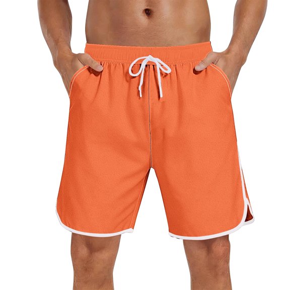 KeShDi Swim Trunks Mens Workout Shorts Cargo Shorts Men's Casual Pocket Elastic Waistband Drawstring Swimming Trunks Beach Pants Shorts Orange XL