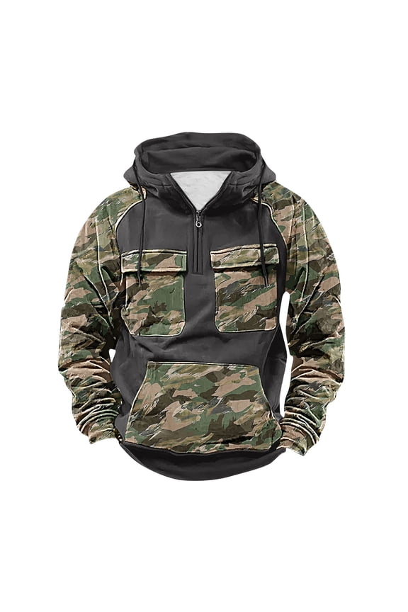 T Shirts for Man Long Sleeve Men's Cargo Camouflage Print Multiple Pockets Sports Ditness Training Raglan Long Sleeved Hooded Dark Gray L