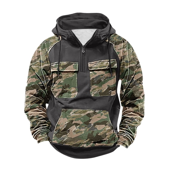 KeShDi T Shirts for Man Long Sleeve Men's Cargo Camouflage Print Multiple Pockets Sports Ditness Training Raglan Long Sleeved Hooded Dark Gray M