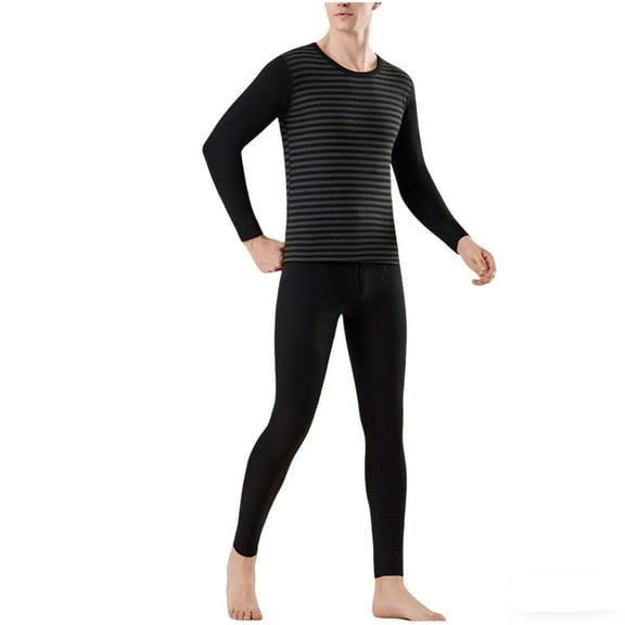 KeShDi Thermal Underwear for Men Set Men Casual Long Sleeved Round Neck Casual Top Pants Thermal Underwear Sets Black 4X