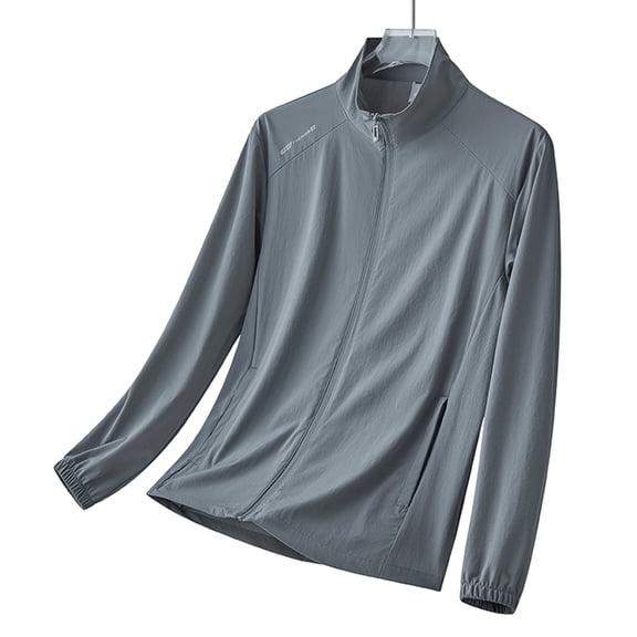 KeShDi Top Coat Men Casual Solid Sports Long Sleeve Zipper Sun-proof High Elastic Coat Dark Gray 2X