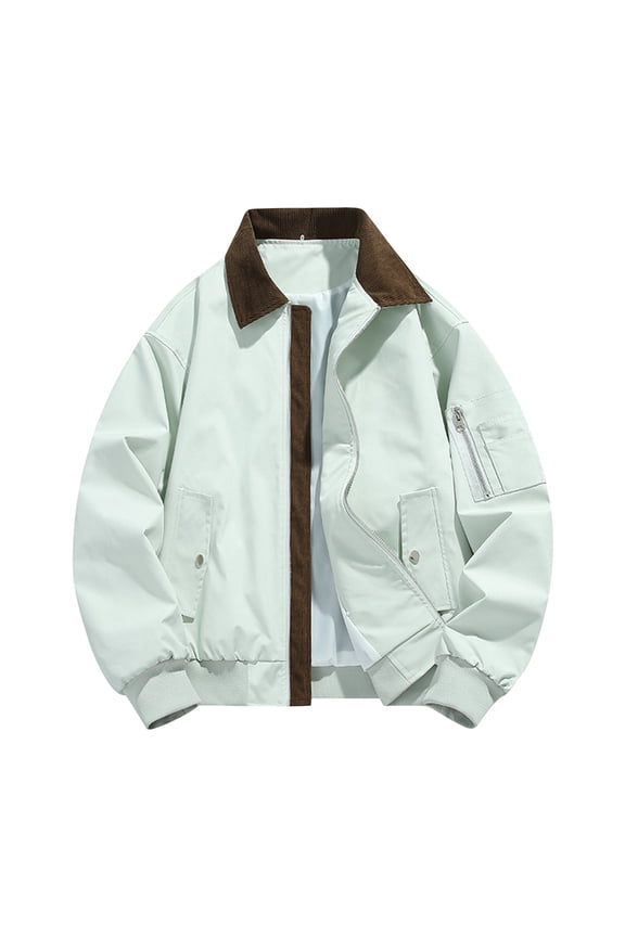 Top Coat Men's Color Blocked Long Sleeved Cardigan Fake Two Piece Workwear Jacket Mint Green 3X