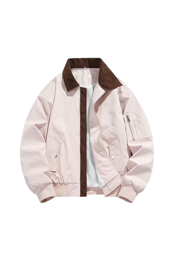 Top Coat Men's Color Blocked Long Sleeved Cardigan Fake Two Piece Workwear Jacket Pink M