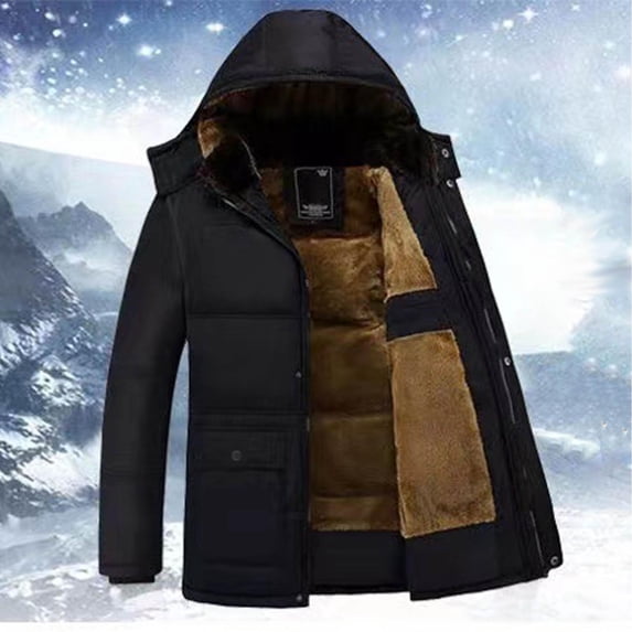 KeShDi Top Coat Men's Solid Winter Thickened Jacket Windproof Quilted Coat Multi - Pocket Long Sleeve Padded Outerwear Black 4X