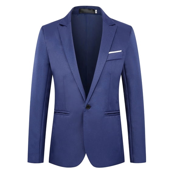 KeShDi Trench Coat Men Man Teenager Solid Color One-button Small Suit Coat Dark Blue 4X