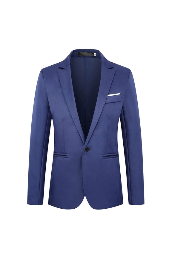 Trench Coat Men Man Teenager Solid Color One-button Small Suit Coat Dark Blue M