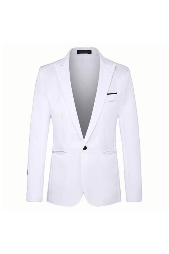 Trench Coat Men Man Teenager Solid Color One-button Small Suit Coat White M