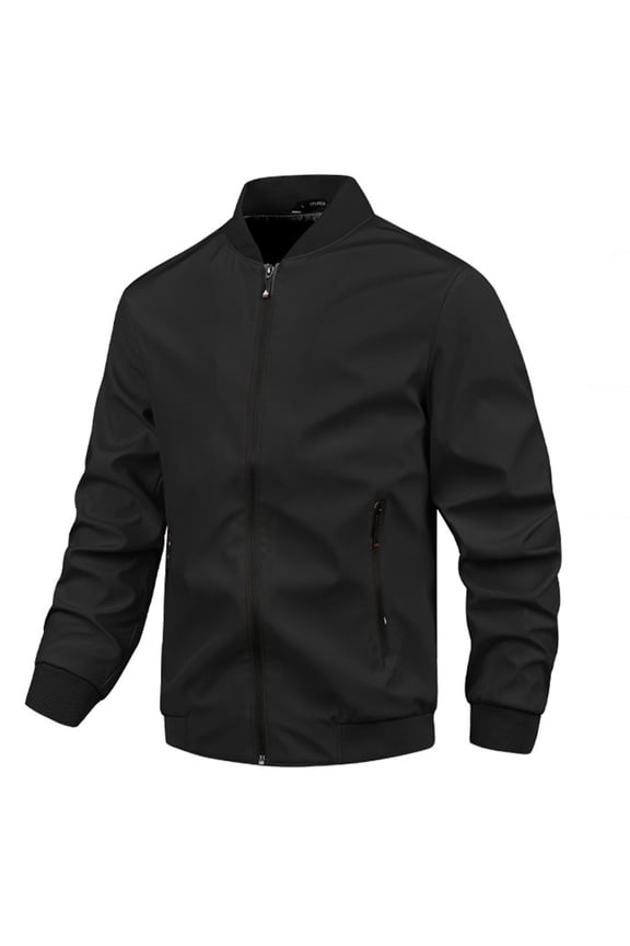 Trench Coat Men Work Jackets for Men Solid-Color Plaid Casual Button Zipper Pocket Long Sleeve Stand-up Collar Outwear Jacket Black 2X