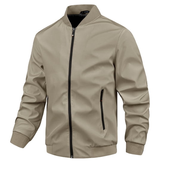 KeShDi Trench Coat Men Work Jackets for Men Solid-Color Plaid Casual Button Zipper Pocket Long Sleeve Stand-up Collar Outwear Jacket Khaki XXS