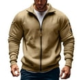 thumbnail image 1 of KeShDi Trench Coat Men Work Jackets for Men's Solid Color Long Sleeved Stand-up Collar Zipper Fleece Thick Pocket Jacket Khaki 2X, 1 of 4