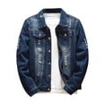 thumbnail image 1 of KeShDi Trench Coat Men's Solid Color Long Sleeved Lapel Denim Fashionable Casual Jacket Dark Blue XL, 1 of 8