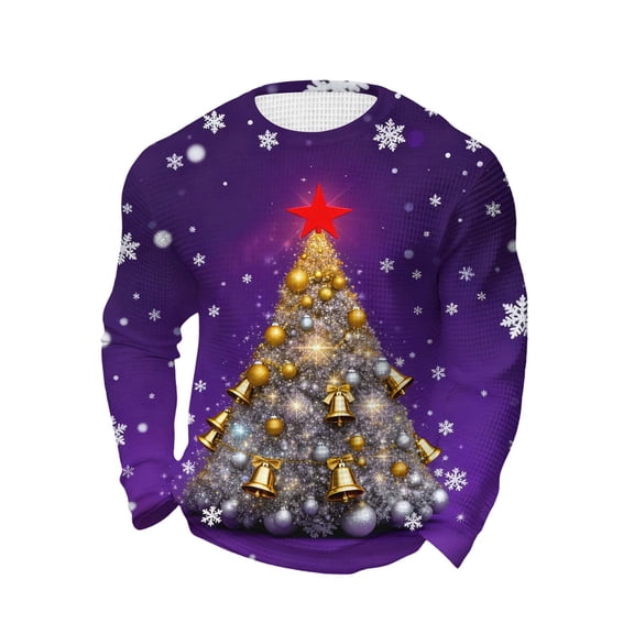 KeShDi Tshirts Shirts for Men Christmas Printed Long Sleeved Round Neck Top PurpleS
