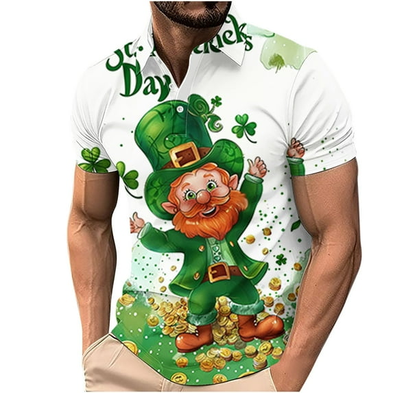 KeShDi Tshirts Shirts for Men St Patricks Men's St. Patrick's Day Printed Casual Short-sleeved Lapel Top/shirt Multicolor M