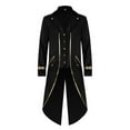 thumbnail image 1 of KeShDi Tuxedo Medieval Vintage Steampunk Gold Trimmed Gothic Retro Punk Style Steampunk Tailcoat Renaissance Pirate Warlock Frock Coat Halloween Men Costume Mid Length Tuxedo Costume Black M, 1 of 6