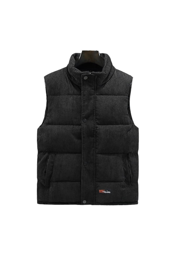 Vest for Men Fashion Solid Color Double Sided Stand Up Collar Warm Sleeveless Casual Jacket Black 3X