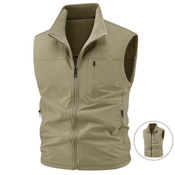 KeShDi Vest for Men Stand Collar Sleeveless Zip Up Casual Lightweight Vest Coat with Pockets Khaki 5X
