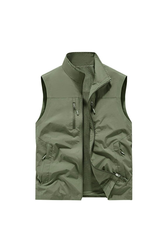 Vest for Men Thin Sports Multi-bag Casual Loose Mountaineering Tooling Outdoor Jackets Army Green XL