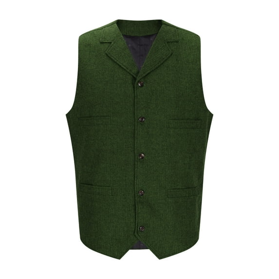 KeShDi Vest for Men V Neck Solid Color Belt Pocket Five Button Casual Vintage Waistcoat Green XL