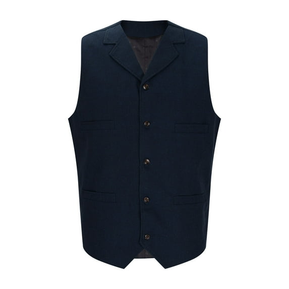 KeShDi Vest for Men V Neck Solid Color Belt Pocket Five Button Casual Vintage Waistcoat Navy M