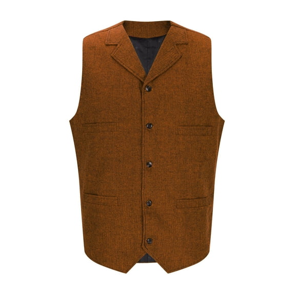KeShDi Vest for Men V Neck Solid Color Belt Pocket Five Button Casual Vintage Waistcoat Orange S