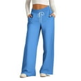 thumbnail image 1 of KeShDi Wide Leg Womens Pants Casual sweatpants Women's Fashionable Striped Printed Drawstring Wide Leg Pants Light Blue M, 1 of 4