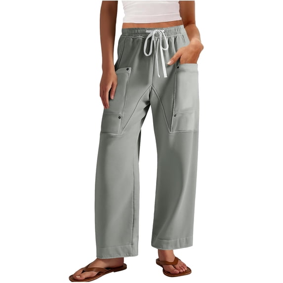 KeShDi Wide Leg Womens Pants Casual sweatpants Womens Baggy Pants Wide Leg Lounge Pants Fall Drawstring Athletic Sweatpants with Pockets Gray 2X