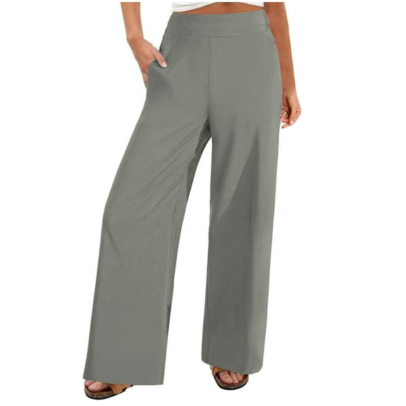 KeShDi Wide Leg Womens Pants Stretch sweatpants Women's Fashion Solid Color Office Casual Loose Wide Leg Straight Pants Gray 3X