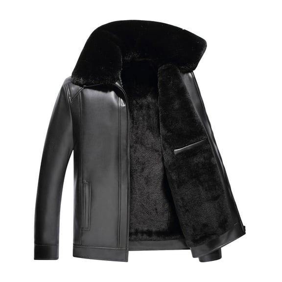 KeShDi Wind Breaker Jackets Mens Men's Fashion Motorcycle Solid Color Zipper Pocket Leather Long Sleeved Jacket Black XL