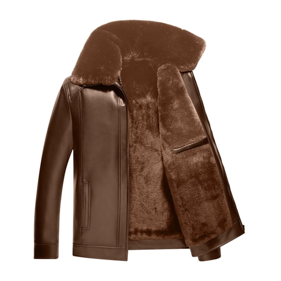 KeShDi Wind Breaker Jackets Mens Men's Fashion Motorcycle Solid Color Zipper Pocket Leather Long Sleeved Jacket Brown 2X