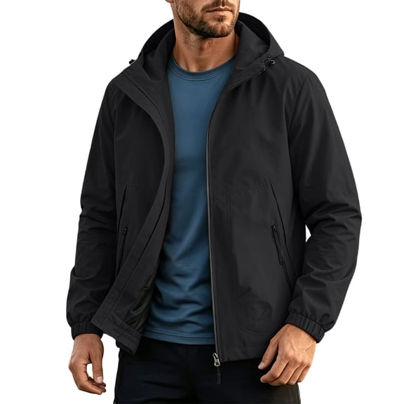KeShDi Windbreaker Jacket for Men Water Resistant Hooded Coat with Pockets Lightweight Outdoor Tactical Jacket Black 2X