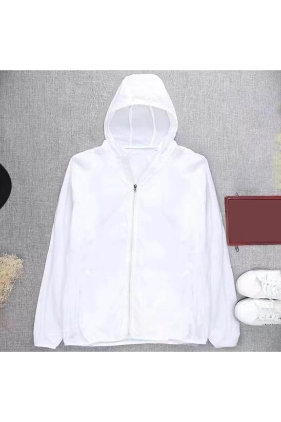 Windbreaker Jackets Hoodies Men's Thin Sports Multi-bag Casual Loose Mountaineering Tooling Outdoor Long Sleeve Hooded Casual Outwear Jackets White M