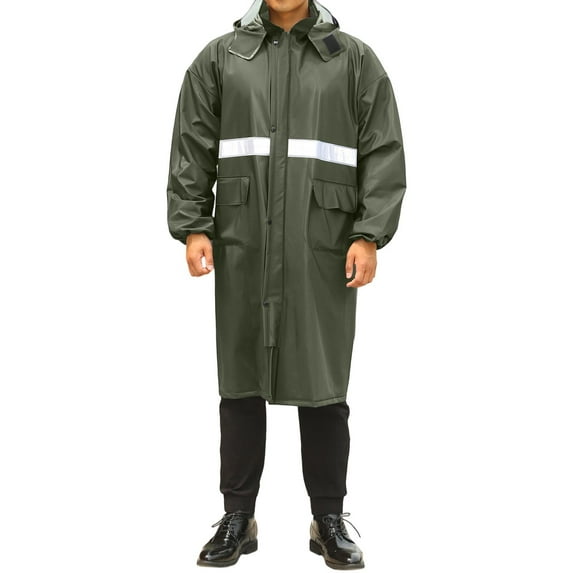 KeShDi Windbreaker Jackets for Men Rainstorm Proof Long Raincoat PVC Hiking Raincoat Solid Color Reflective Strip Men's Long Sleeved Raincoat Army Green 4X