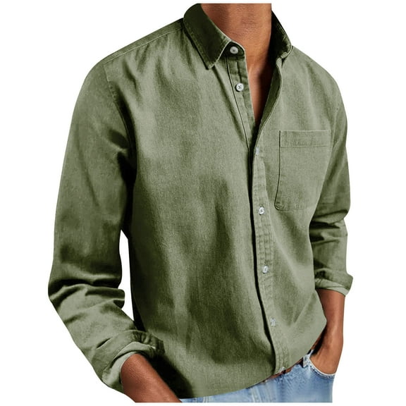 KeShDi Windbreaker Jackets for Men Casual Solid Long Sleeve Pockets Turndown Collar Buttons Blouse Shirt Army Green S