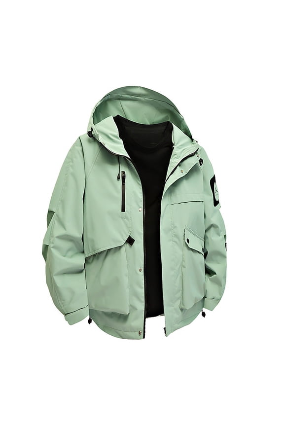 Windbreaker Jackets for Men Fall Coats Men's Solid Color Waterproof Long Sleeved Hooded Workwear with Multiple Pockets Jacket Mint Green 3X
