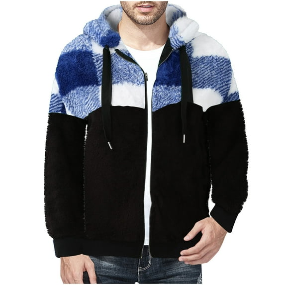 KeShDi Windbreaker Jackets for Men Fashion Men's Solid Color Long Sleeved Hooded Casual Outwear Jackets Blue L