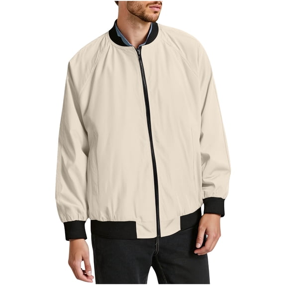 KeShDi Windbreaker Jackets for Men Jacket for Men's Solid Color Outdoor Climb Sport Run Pocket Zipper Raglan Sleeve Jackets Beige 4X