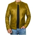 thumbnail image 1 of KeShDi Winter Coat Men's Solid Color Fashion Jacket Leather Jacket with Zipper Pocket Long Sleeved Stand Up Collar Jacket Yellow 4X, 1 of 4