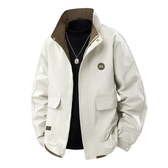 KeShDi Winter Coats for Men Flannel Jacket for Men Casual Solid Color Zipper Pocket Turndown Collar Long Sleeve Hoodless Outwear Jackets Khaki 3X