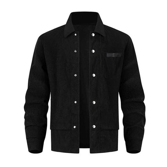 KeShDi Winter Coats for Men Flannel Jacket for Men Solid-Color Loose Flannel Button-Up Pocket Long Sleeve Turndown Collar Lapel Jacket Black XS