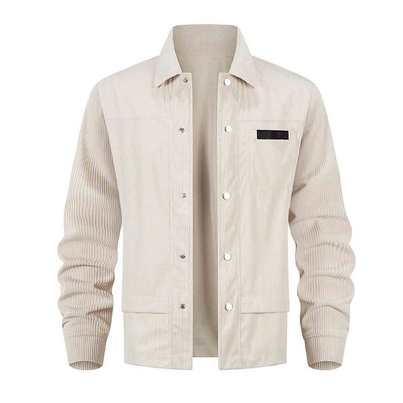 KeShDi Winter Coats for Men Flannel Jacket for Men Solid-Color Loose Flannel Button-Up Pocket Long Sleeve Turndown Collar Lapel Jacket Khaki M